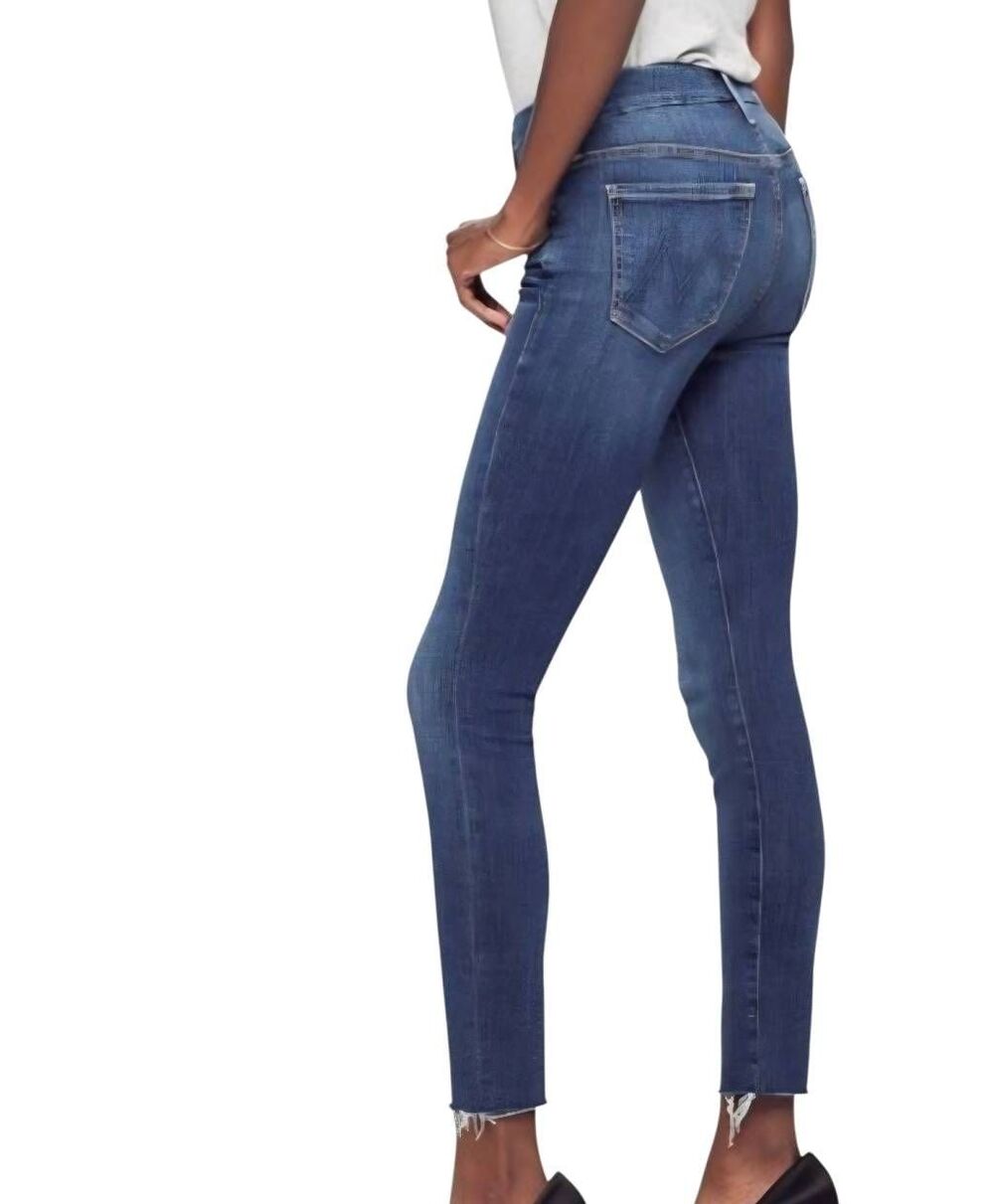 MOTHER Denim Jeans Women's 28 Blue Looker Ankle Fray Girl Crush Skinny Stretch
